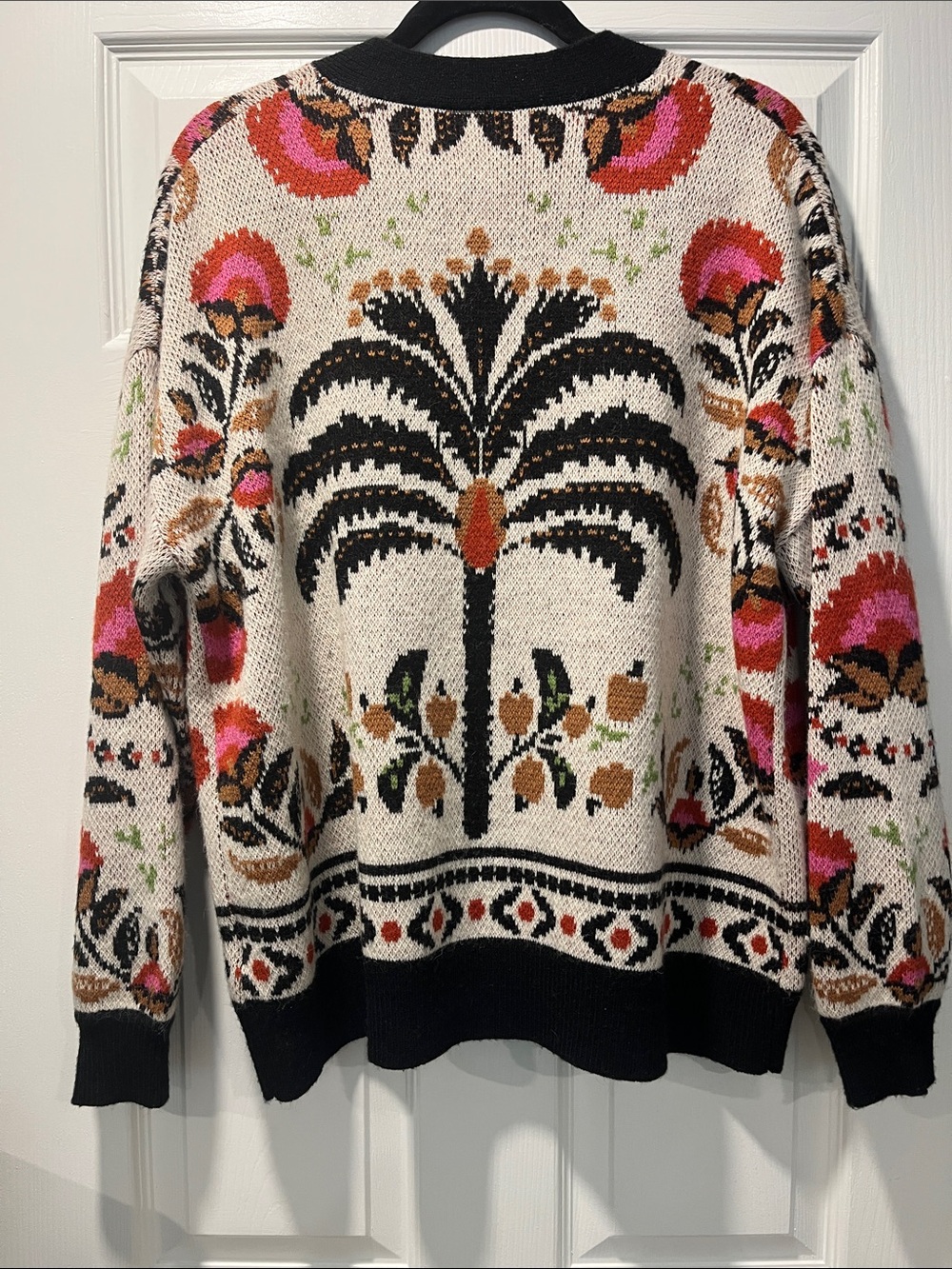 FARM Rio Cream Cardigan with Pink, Red and Black Floral Jacquard - Picture 3 of 3